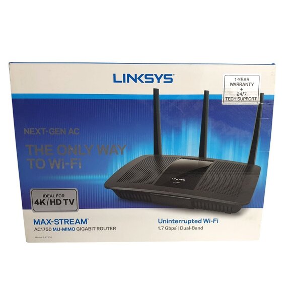 Linksys EA7300 Max-Stream AC1750 Dual MU-MIMO Gigabit Wi-Fi Router 4K Ethernet - Picture 1 of 7